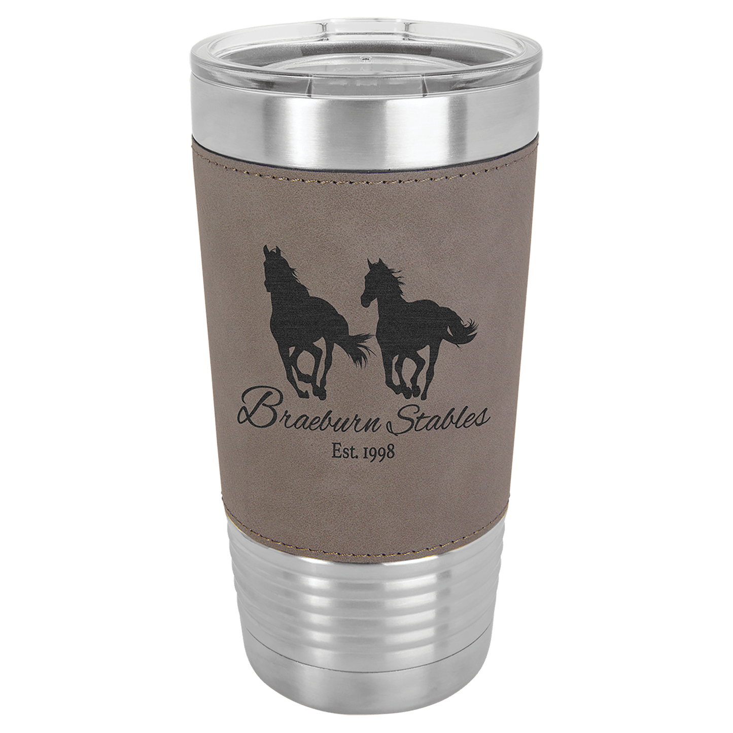 Gray Laserable Leatherette Tumbler with Clear Polar Camel 20 oz. Lid