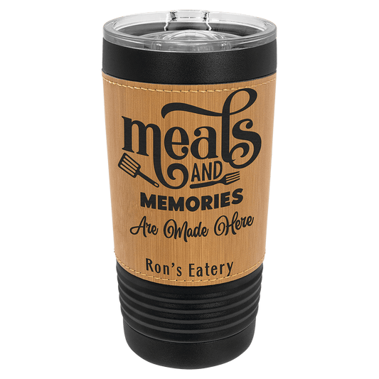 Black with Bamboo Polar Camel 20 oz. Leatherette Tumbler with Slider Lid