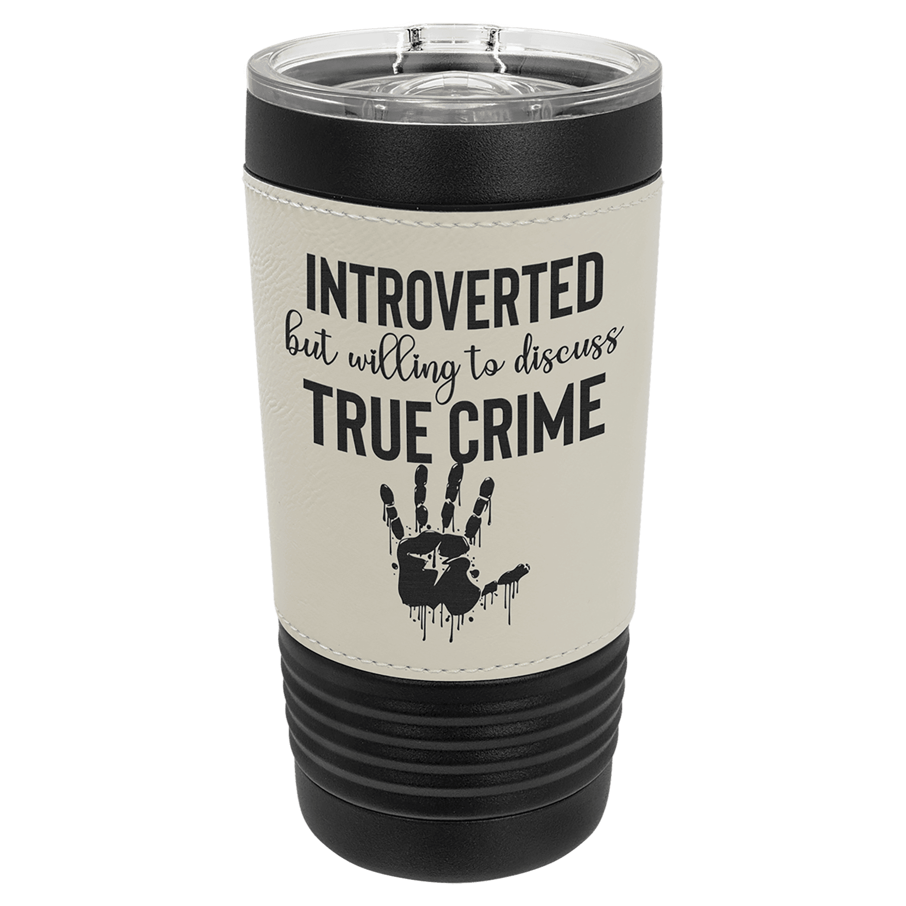 Black with White Polar Camel 20 oz. Leatherette Tumbler with Slider Lid