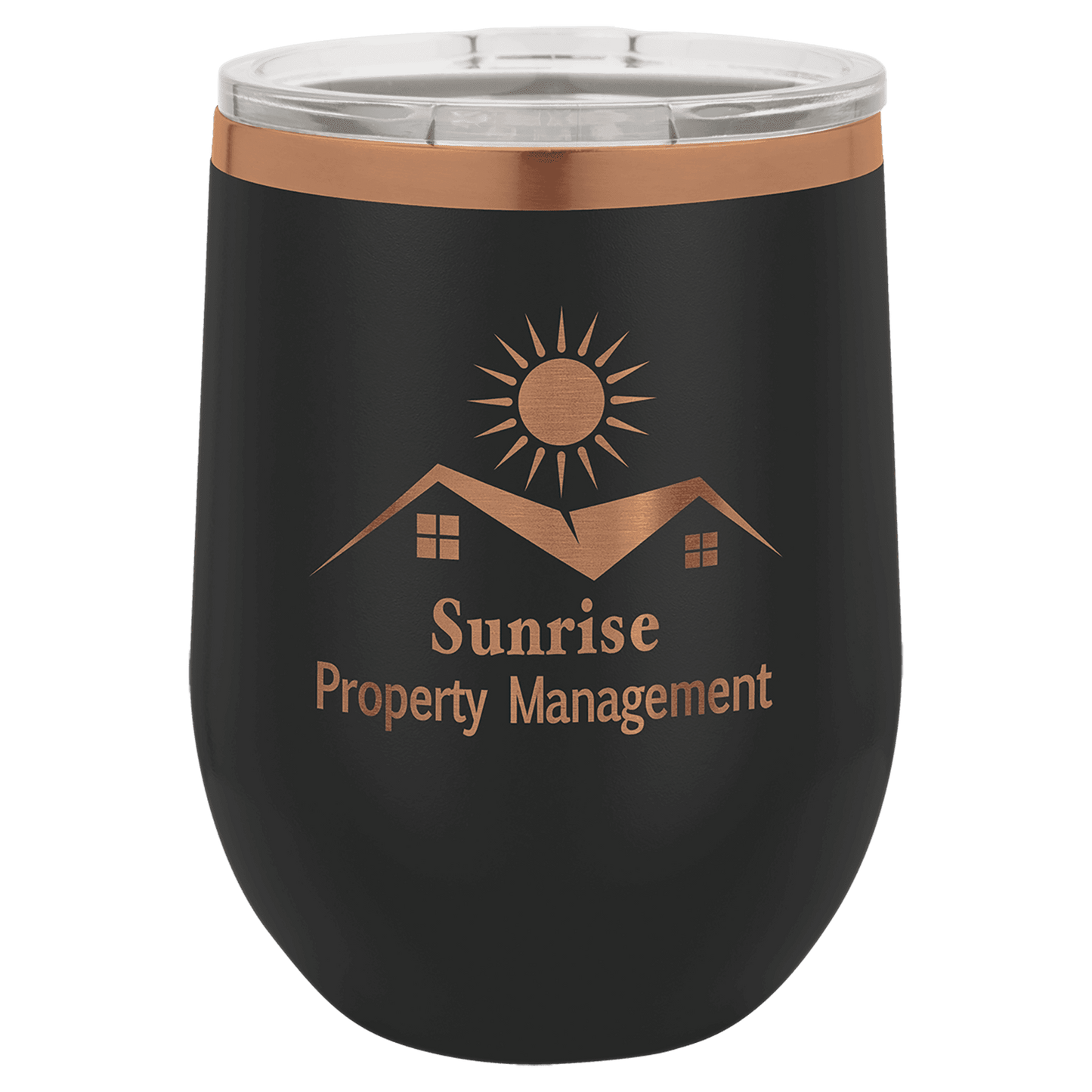 Black/Rose Gold Polar Camel 12 oz. Stemless Wine Tumbler